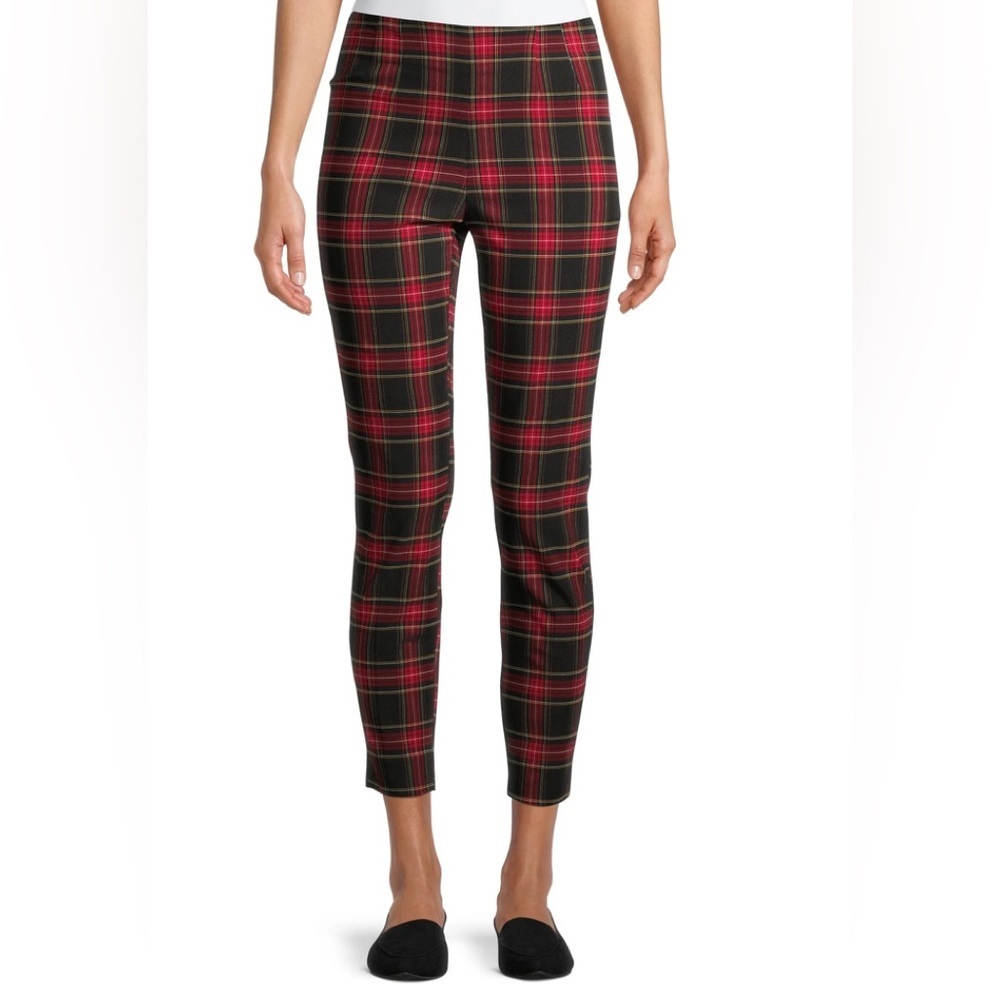 Black & Red Plaid Pants Stretch Pull On Preppy Lounge Holiday Casual Goth 20